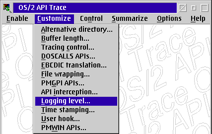 Customize/Logging level...